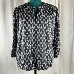 Loft Gray/white Cotton Blend Blouse Long Sleeve Top Women's Size XL NWOT Tunic